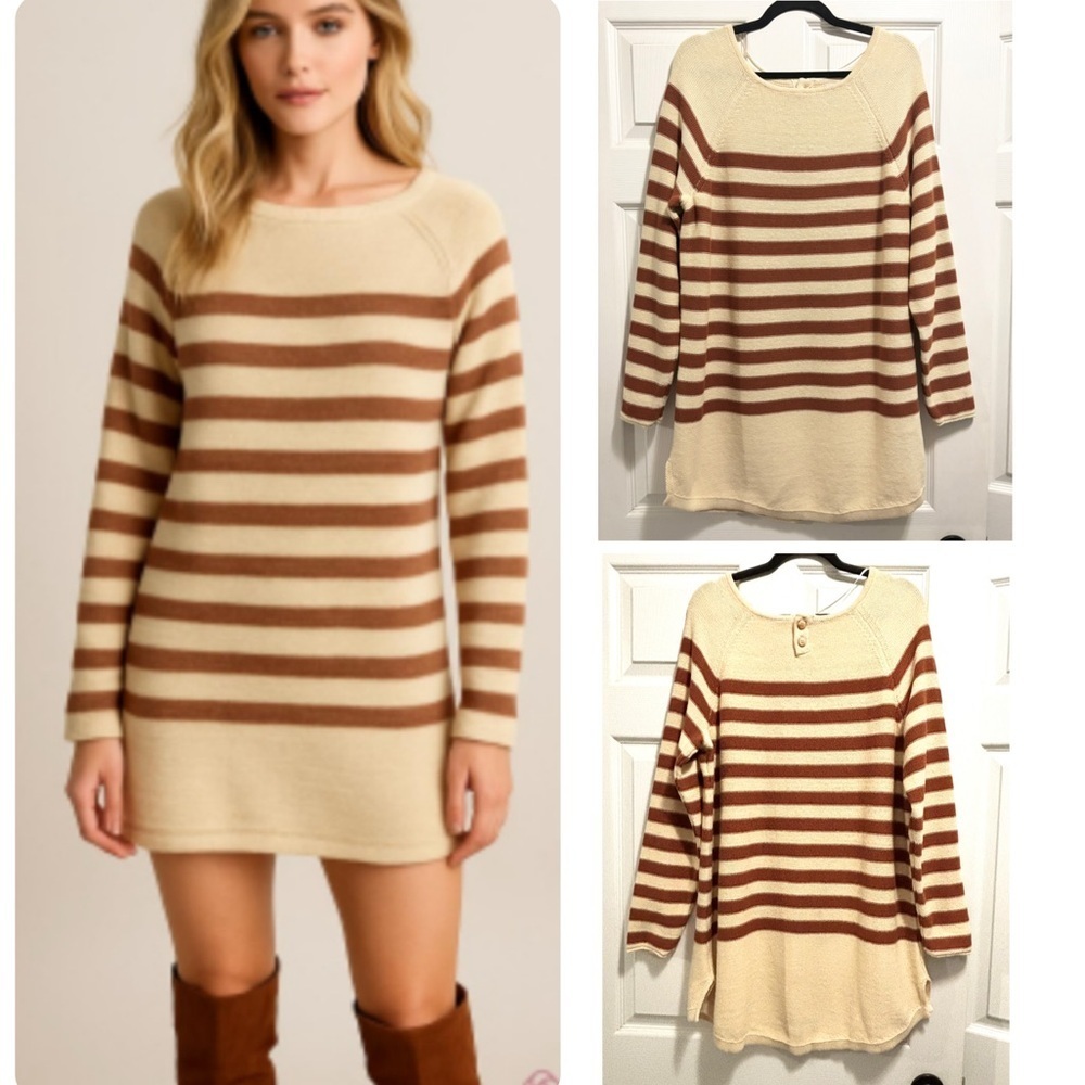 FREE PEOPLE Beach Long Sweater or Dress Striped Cotton Long Sleeve Size Large